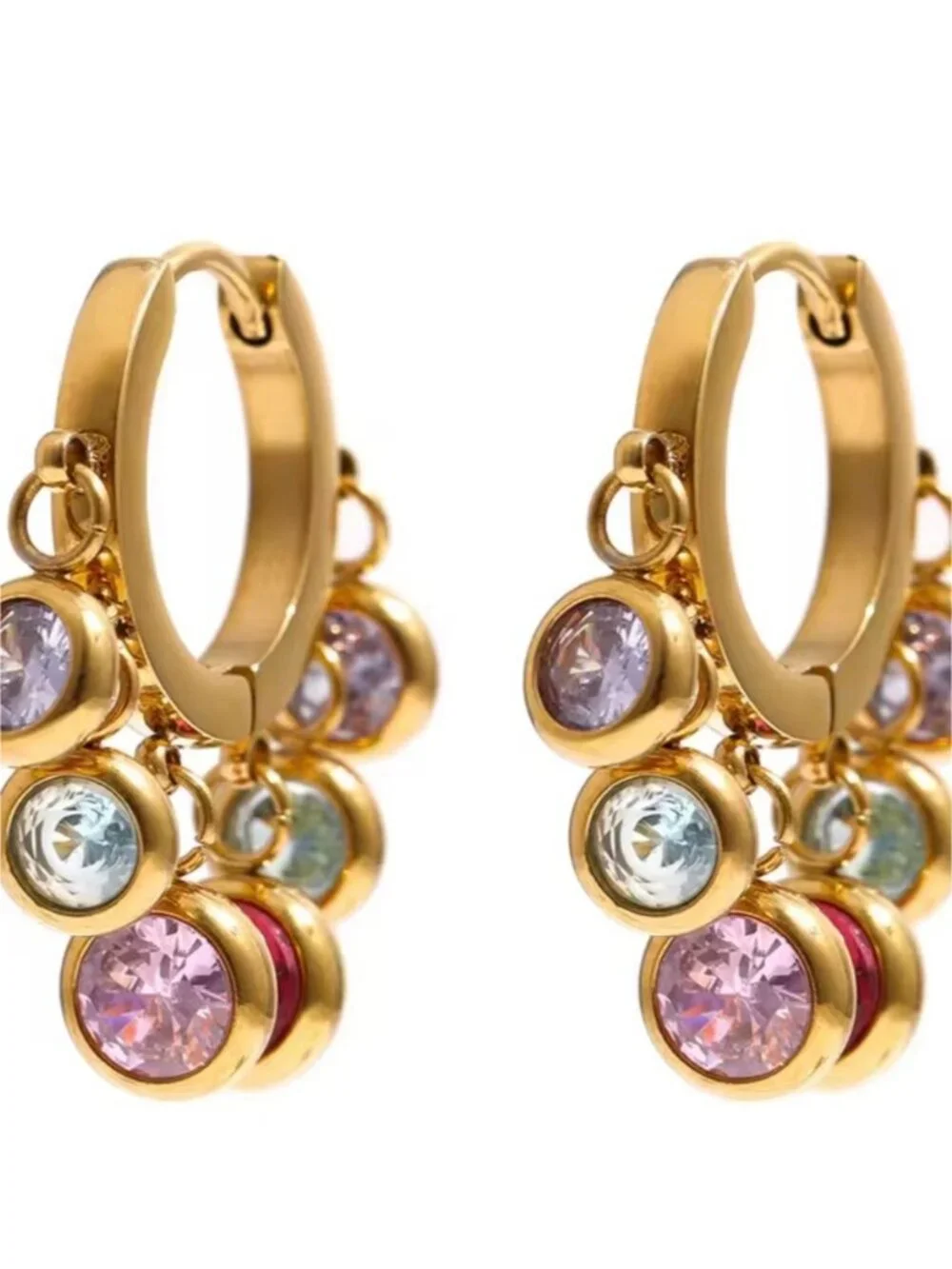 Gold plated Hoop Earrings with Pink, Purple, Blue & Red Stones